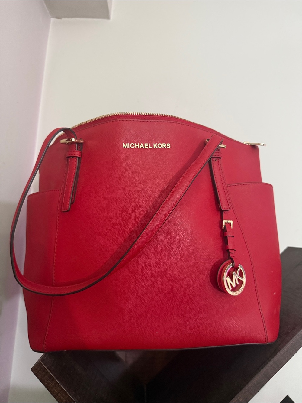 Michael Kors Red Saffiano Tote with Gold Hardware